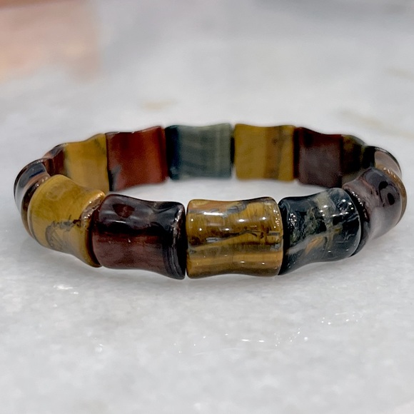 Multicolor Tiger’s Eye Stretch Bead Bracelet - Picture 1 of 9